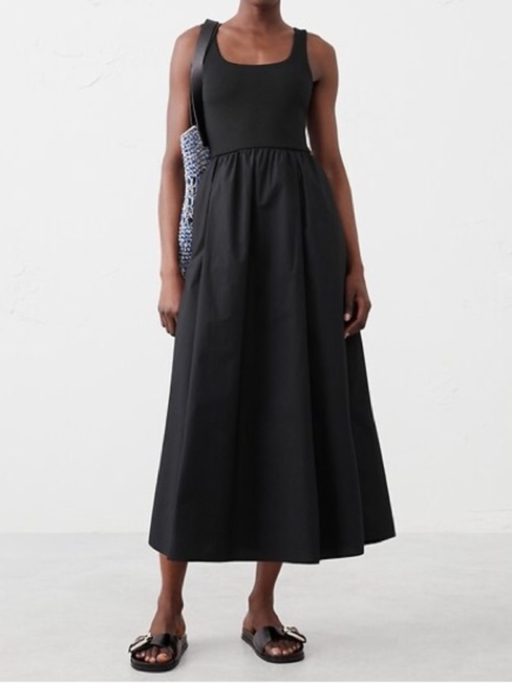 NWT! BANANA REPUBLIC BLACK TANK MIXED MEDIA MIDI DRESS 772912 🌅6️⃣
